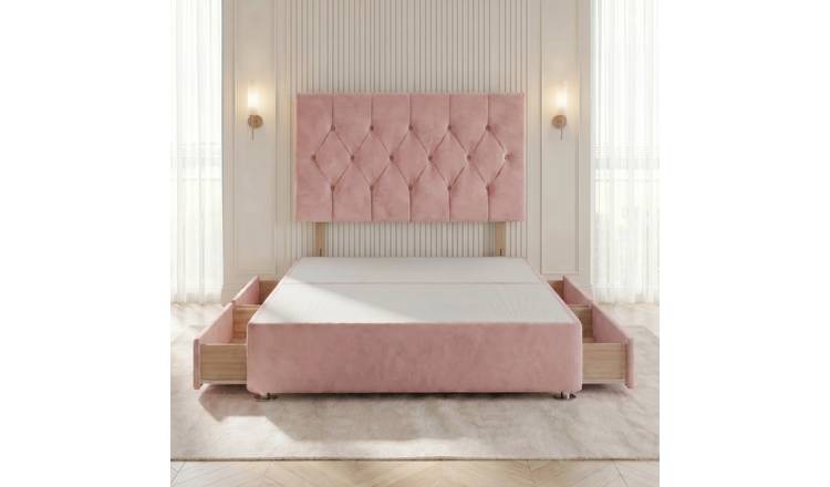 Somnior Chester Velvet Small Double 4 Drawer Divan Bed with Headboard - Pink
