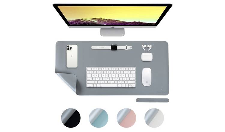 Desiretech Reversible Faux Leather Desk Mat 40 x 80cm - Grey & Silver