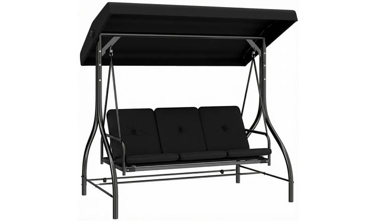 Outsunny 3 Seater Convertible Canopy Garden Swing Chair – Black