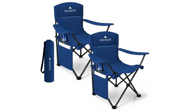 Voyager Set of 2 Side Pouch Folding Camping Chairs - Navy