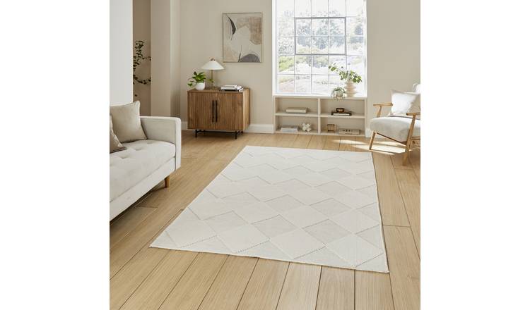Mega Flooring White Modern Geometric Rug - 80 x 150cm