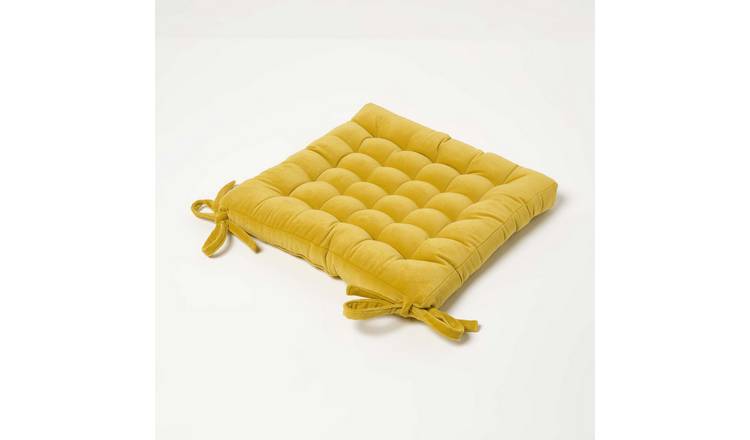 Homescapes Velvet Seat Pad Chair Cushion  - Mustard Yellow