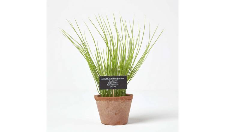 Homescapes Handcrafted Artificial Chive Plant in Decorative Pot - Orange