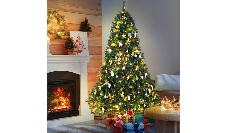 HOMCOM 6ft Prelit Christmas Tree with 200 LEDs and Metal Stand - Green