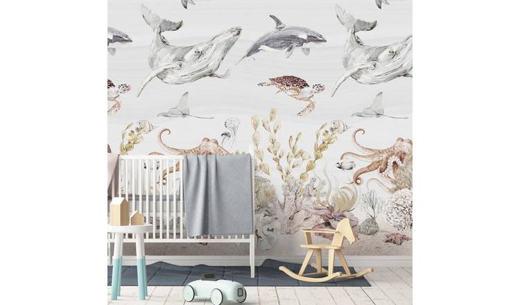 Grandeco  SeaLife Reef Nursery 3 Lane Repeatable Wallpaper Mural   - Neutral
