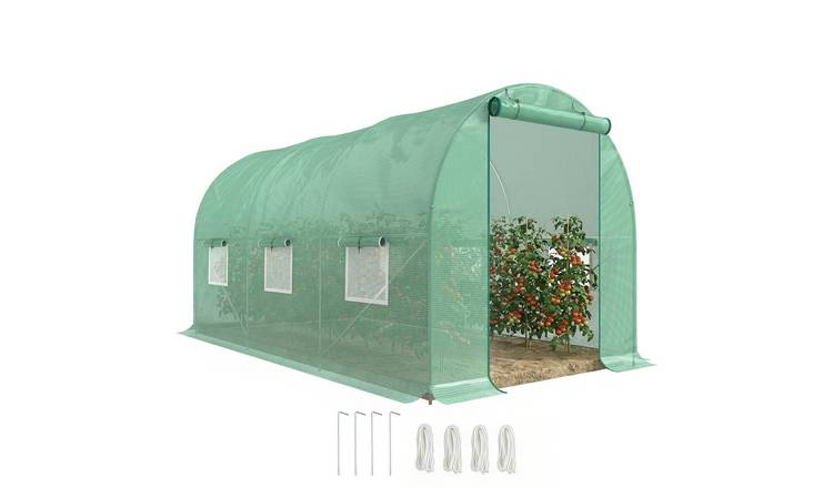 Outsunny Steel Polytunnel Greenhouse with Steel Frame - Green