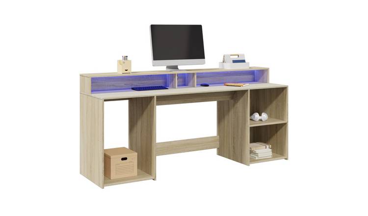 Walplus LED Engineered Wood Desk - Light Oak - 200 x 55 x 91 cm