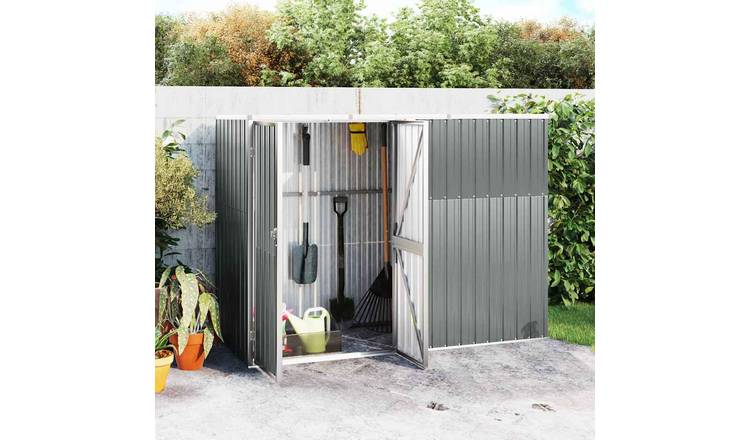 Walplus Galvanised Steel Tool Shed Large Garden Tool Shed - Grey - 161 cm