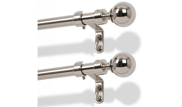Harbour Housewares Metal Ball Curtain Poles Kit - Set of 2 - 77 to 250cm