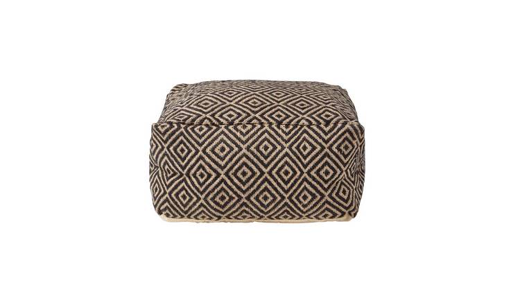 Homescapes Aztec Cotton Bean Cube Footstool – Black and Cream
