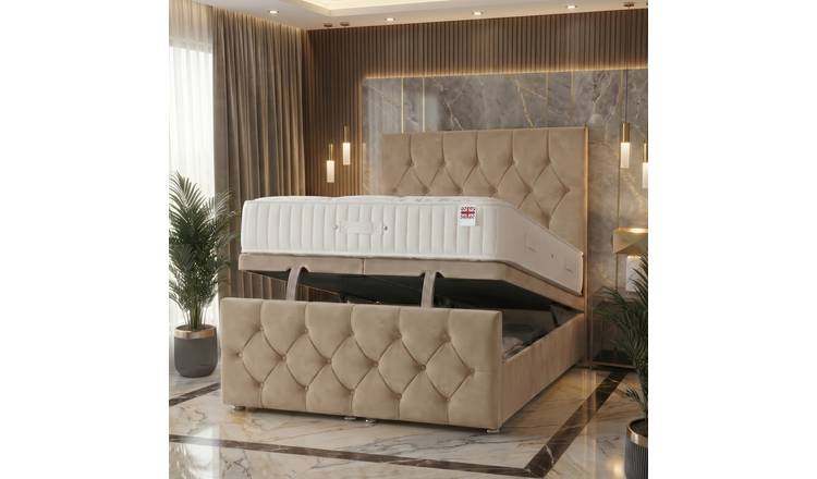 Somnior Chester Velvet King Ottoman Bed with Ortho Mattress - Beige
