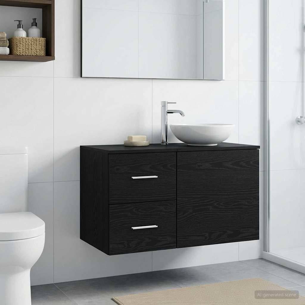 Walplus Wood Bathroom Cabinet with 2 Drawers - Black Oak - 30 x 44.5 x 50 cm - Image 1