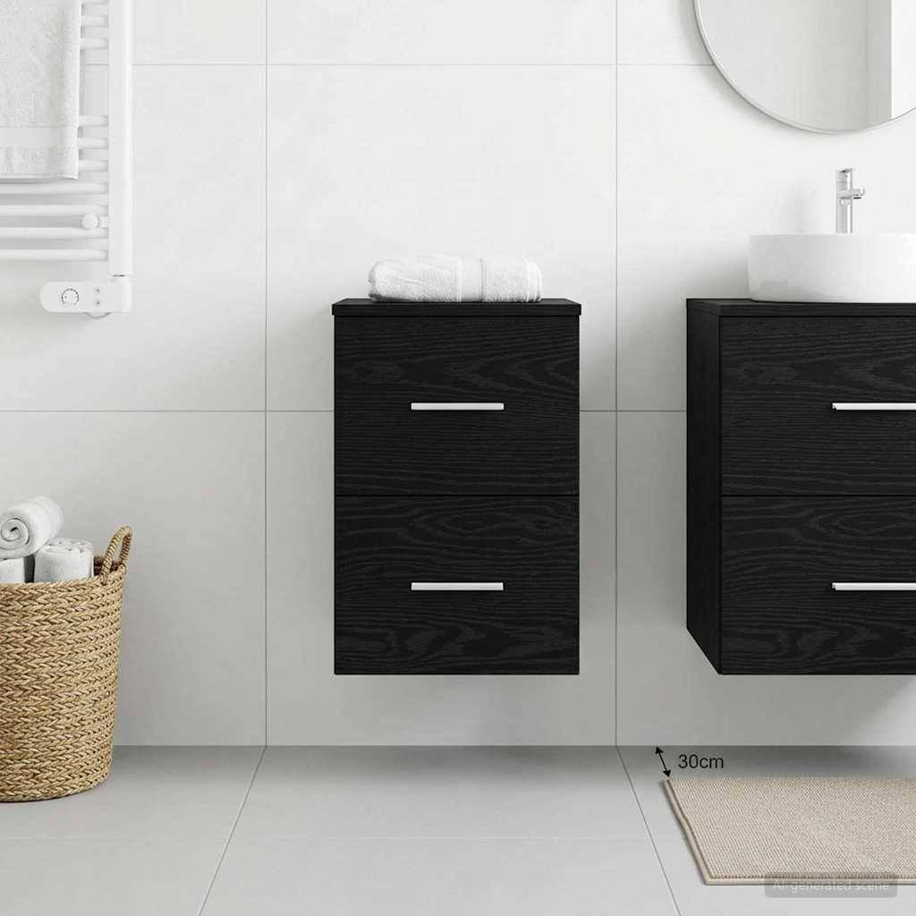 Walplus Wood Bathroom Cabinet with 2 Drawers - Black Oak - 30 x 44.5 x 50 cm - Image 3