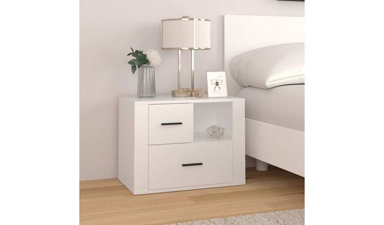 Walplus 2 Drawer Engineered Wood Bedside Cabinet - White - 60 x 36 x 45 cm