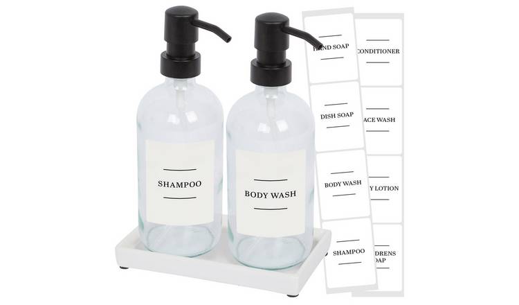 Harbour Housewares 2pc Soap Dispenser Set & Labels  - Clear/White