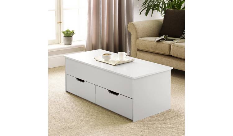 Home Source Bruges 2 Drawer Lift Up Coffee Table - White