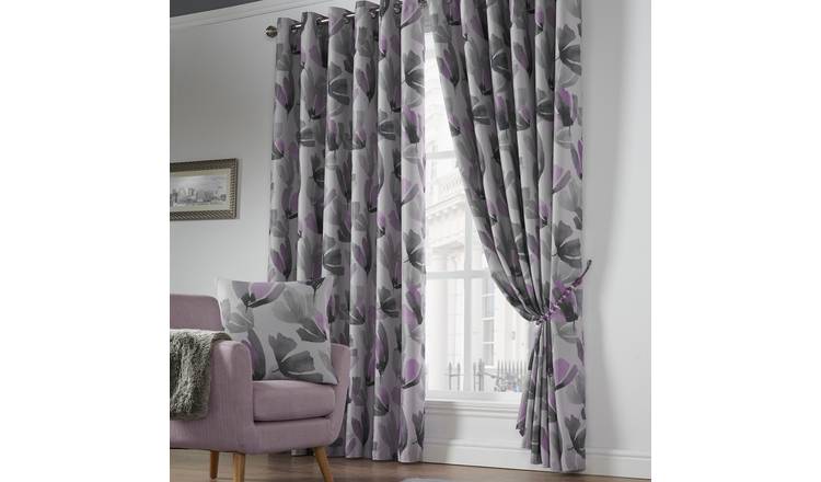 Luxury Living Floral Blackout Eyelet Curtains 168cm x 137cm - Purple