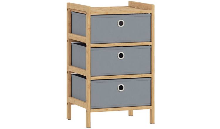 HOMCOM 3 Drawer Narrow Fabric Dresser with Bamboo Frame - Light Grey