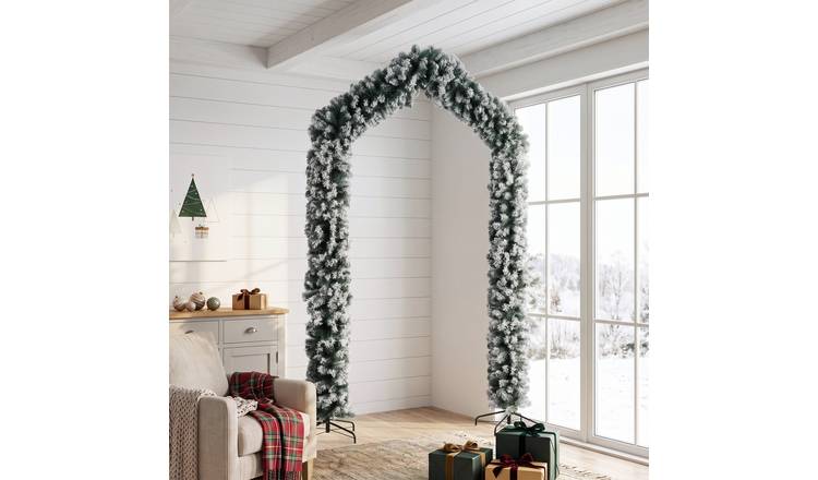 HOMCOM 9ft Snow Flocked Christmas Tree Archway Decoration - Green