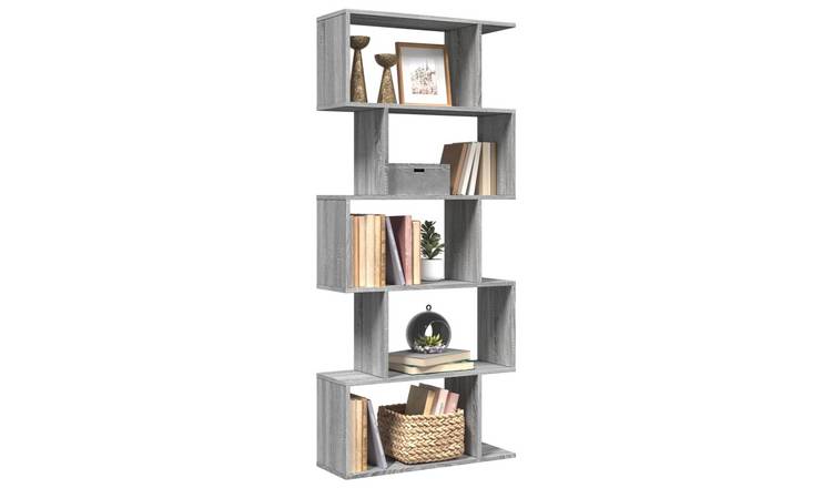 Walplus 5 Tier Engineered Wood Book Cabinet - Grey and Oak - 70 x 24 x 161 cm