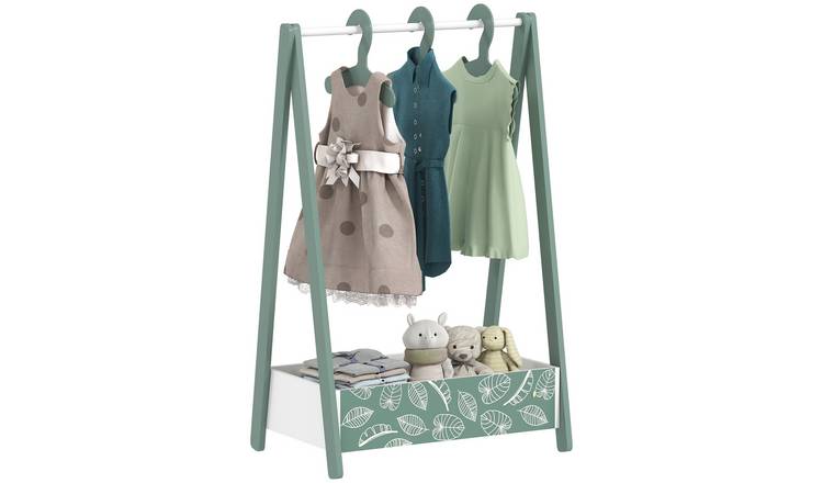 AIYAPLAY Leaf Theme Toddler Dress Up Rail with Hangers Storage Shelf - Green