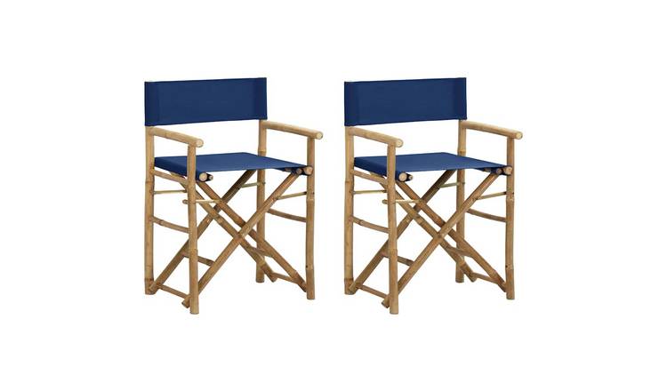 Walplus Pack of 2 Bamboo Folding Director Chairs - Blue - 60 x 45 x 88 cm
