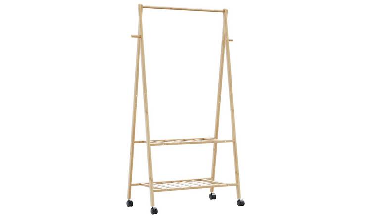 Walplus Bamboo Cloth Rack with Shelves and Wheels - 96 x 45.5 x 155.5 cm