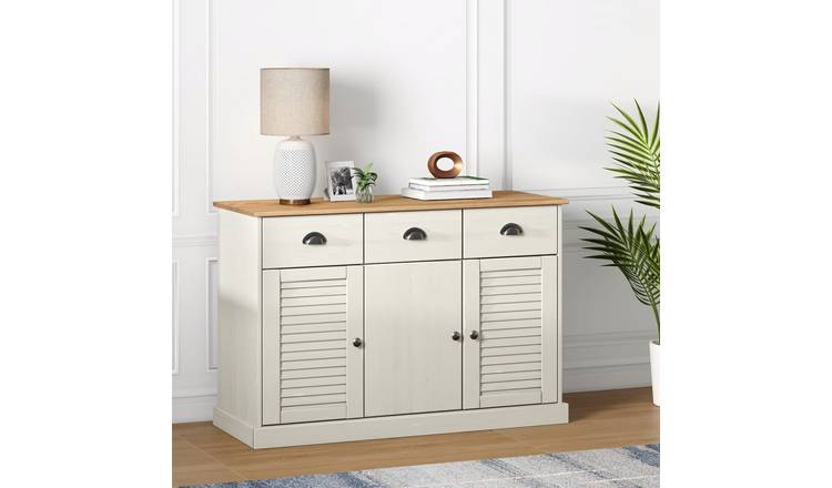 Walplus Solid Pine Sideboard with Drawers - White - 113 x 40 x 75 cm