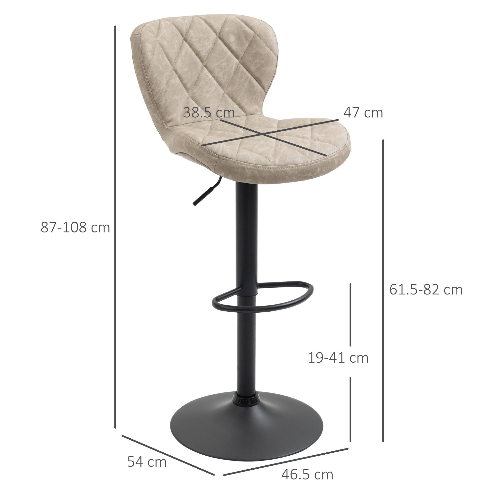 HOMCOM Set of 2 Bar Stool with Backrest and Footrest - Khaki - Image 7