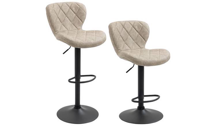 HOMCOM Set of 2 Bar Stool with Backrest and Footrest - Khaki