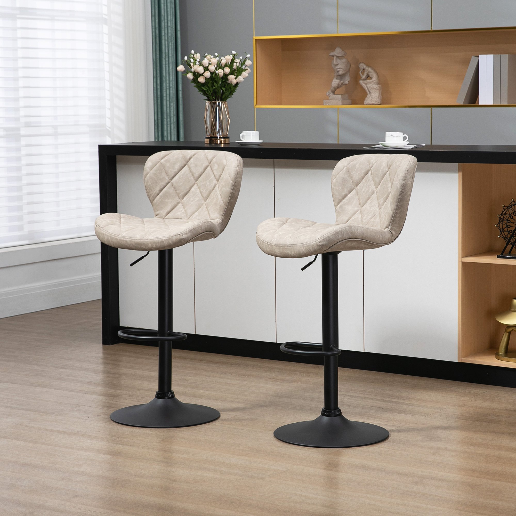 HOMCOM Set of 2 Bar Stool with Backrest and Footrest - Khaki - Image 6