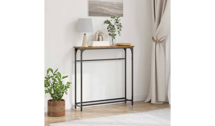 Walplus Engineered Wood Console Table - Dark Wood - 75 x 19.5 x 75 cm