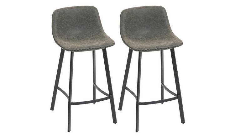 HOMCOM Set of 2 PU Leather Bar Stools with Backrest and Steel Legs - Grey