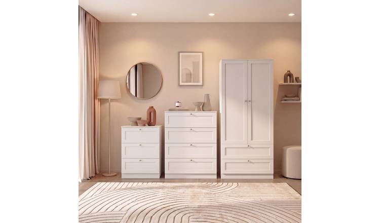 Vida Designs Altino Set (3 Drawer Bedside - 4 Drawer Chest - Wardrobe) - White