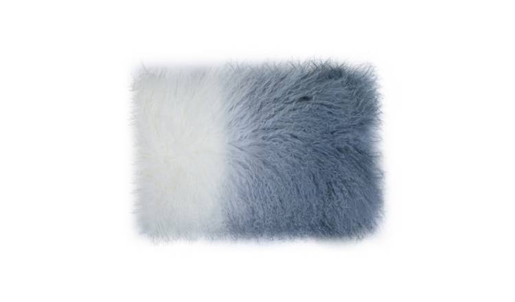 Orsina Bosie Real Mongolian Fur Ombré Rectangular Cushion – Grey and White
