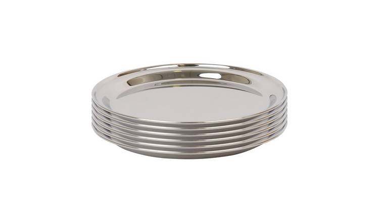 Argon Tableware Round Stainless Steel Serving Trays - Pack of 6