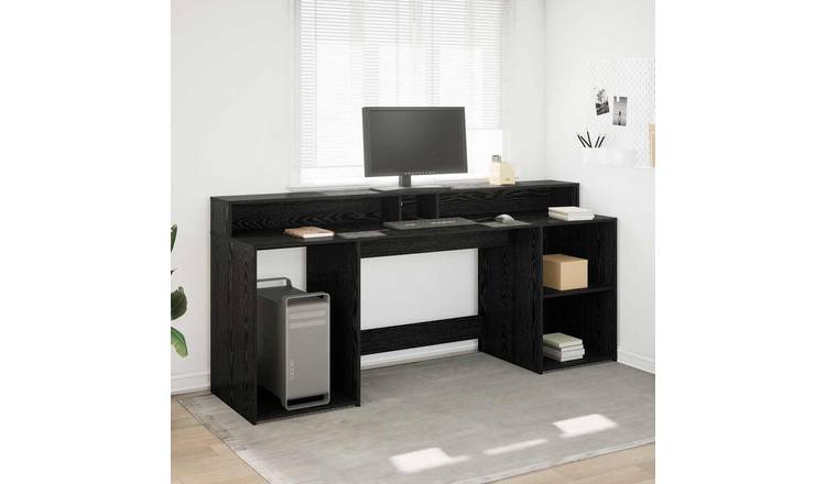 Walplus Drawer Engineered Wood Desk - Black Ash - 200 x 55 x 91 cm