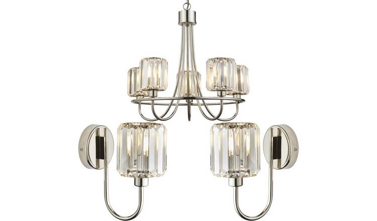 Loops Direct Crystal Ceiling Pendant and 2 Wall Lights - Nickel