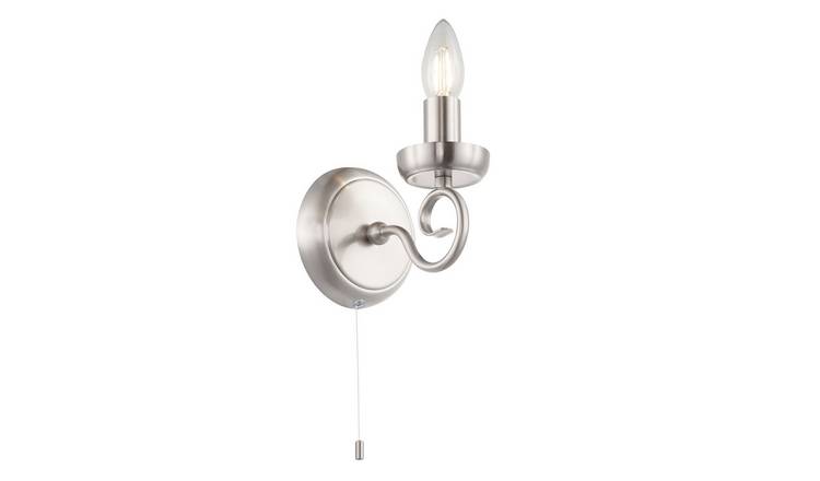 Happy Homewares Satin Nickel with Scroll Arm and Pull Switch Wall Light - 12cm