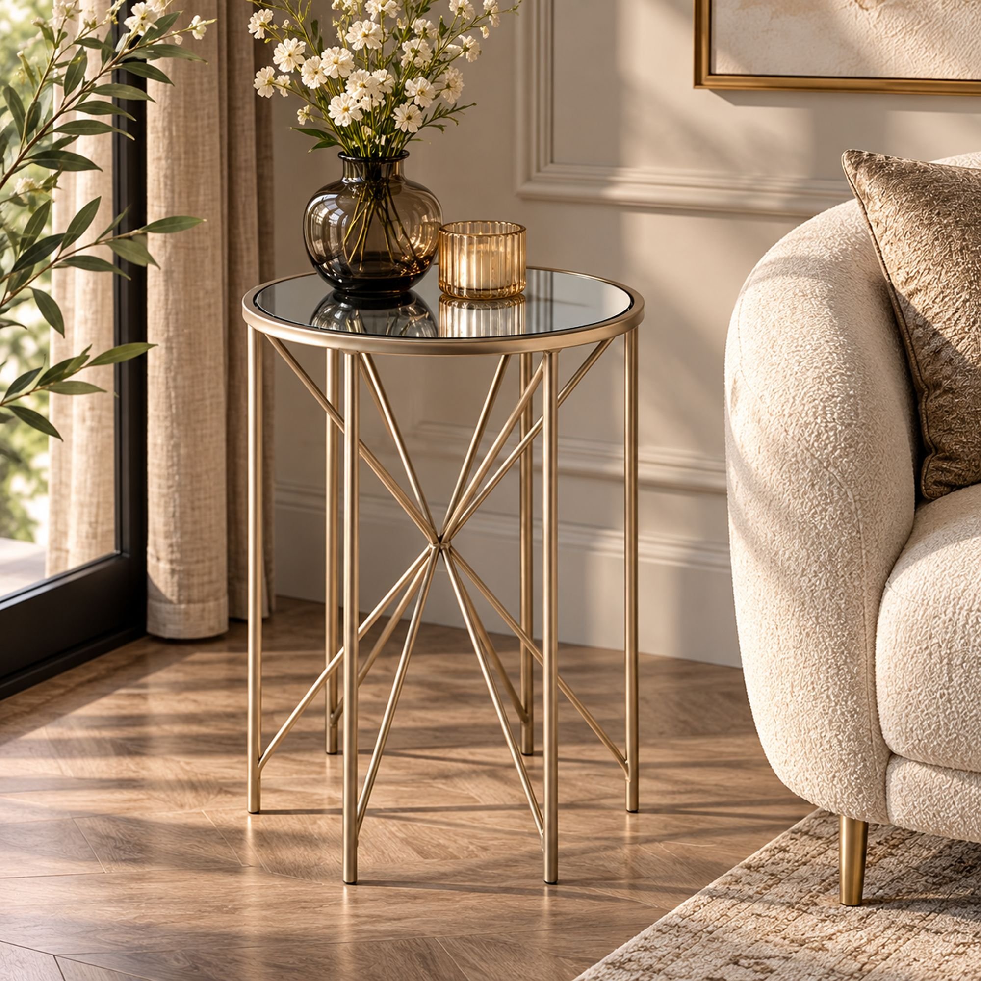 Orsina Arcana Mirrored Side Table - Gold - Image 2