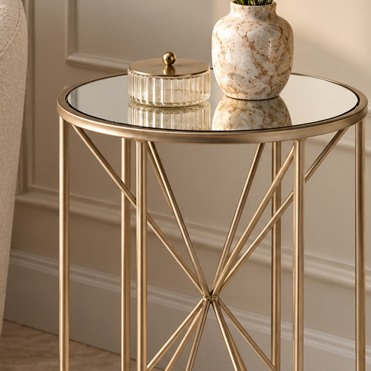 Orsina Arcana Mirrored Side Table - Gold - Image 3