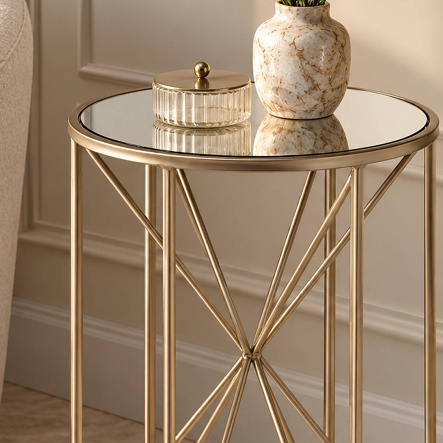 Orsina Arcana Mirrored Side Table - Gold - Image 3