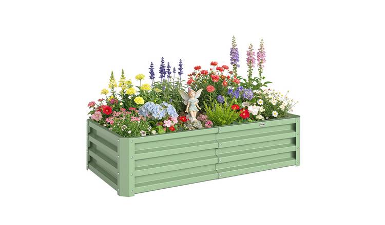 Outsunny Galvanised Steel Raised Garden Bed Set with Open Bottom – Light Green