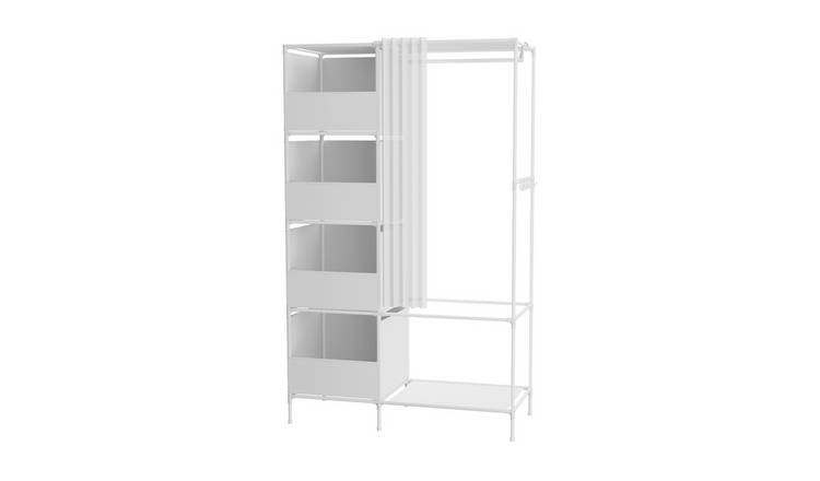 Living and Home Portable Freestanding Wardrobe with 4 Shelves - White