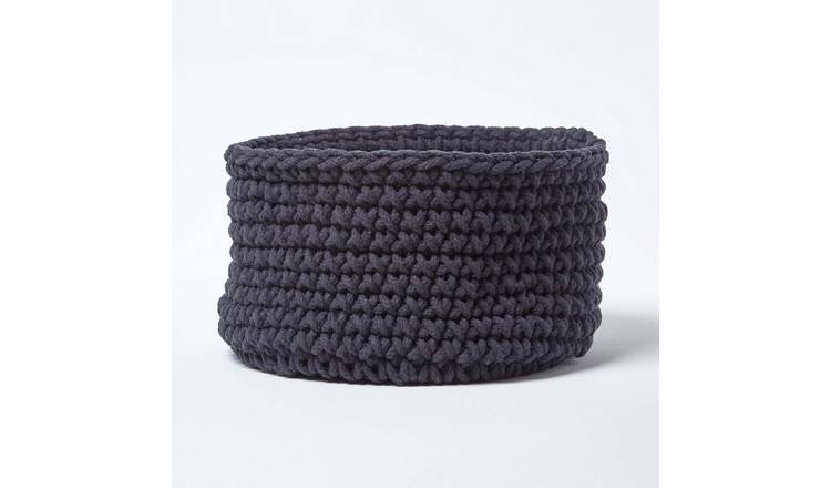 Homescapes Cotton Knitted Round Storage Basket - 37 × 21 cm - Black