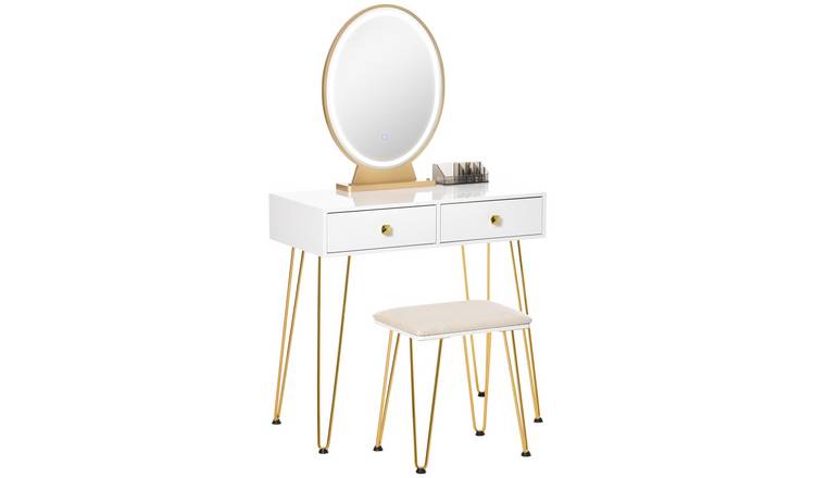 HOMCOM Dressing Table with LED Mirror and Cushioned Stool - White