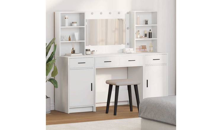 Walplus 3 Piece Engineered Wood Dressing Table Set - White - 78.5 x 41 x 135 cm
