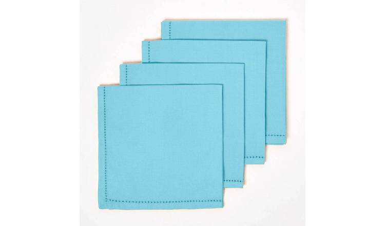Homescapes Pack of 4 Plain Cotton Napkins - Blue