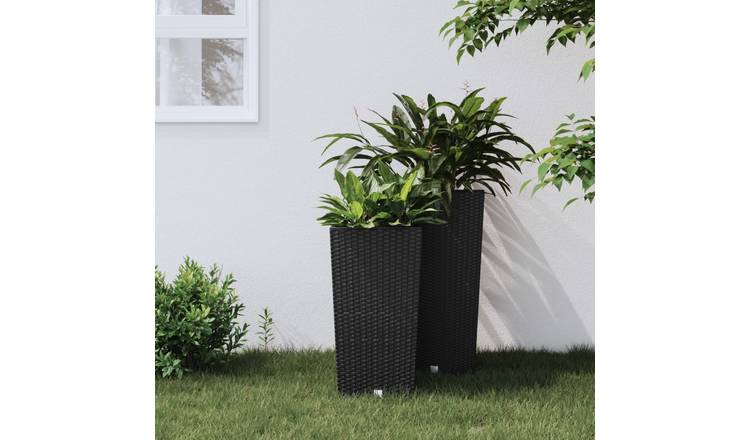 Walplus Poly Rattan Garden Planter - Anthracite - 26.5 x 26.5 x 50 cm