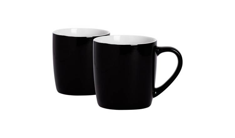 Argon Tableware Coloured Coffee Mugs - 350ml - Black - Pack of 2